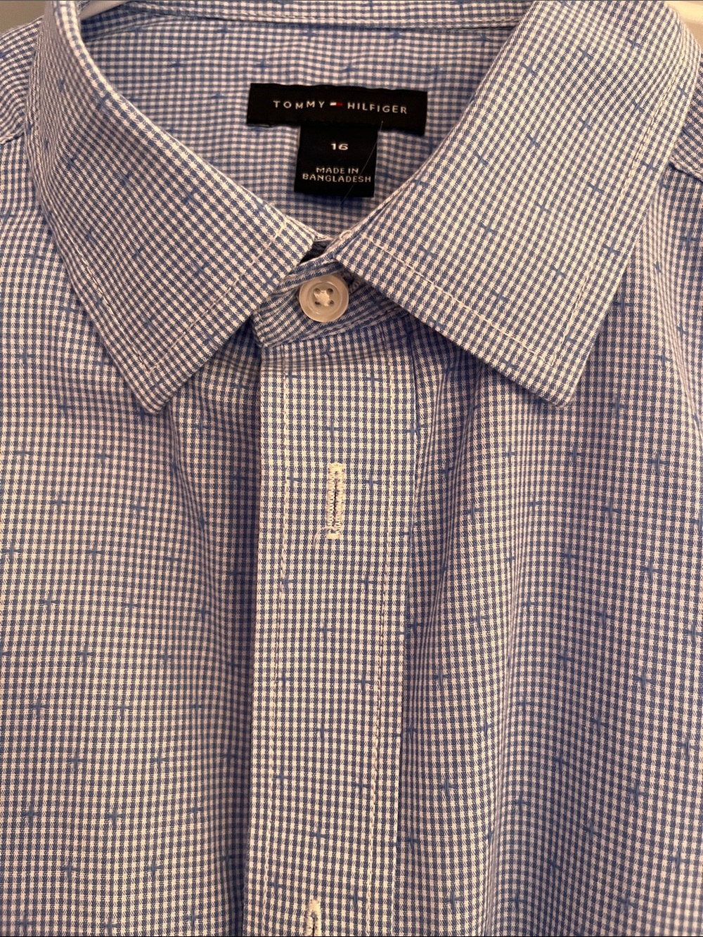 Tommy Hilfiger Blue and White Micro Check Dress Shirt